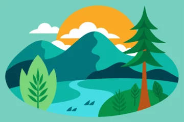 Fototapete mountain landscape with trees and mountains © falgunirani