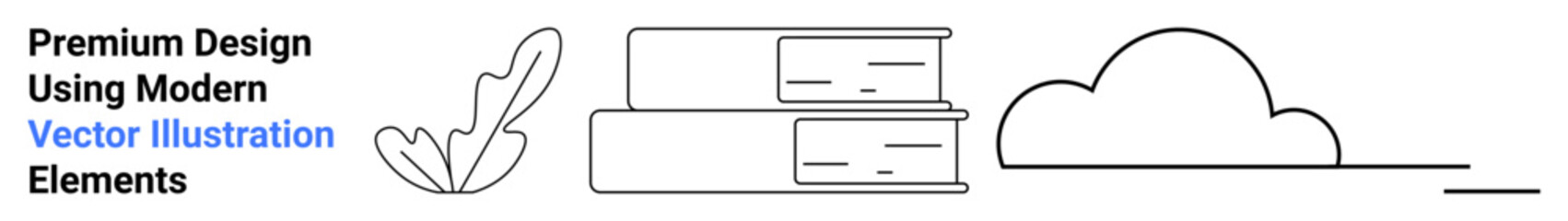 Simple outlines of stacked books, a cloud, and a leaf for creativity, knowledge, nature, productivity, education, learning and eco-friendly themes. Ideal for sleek flat landing page banner