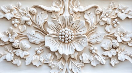 Intricate floral wall relief, ornate design, textured background, home decor