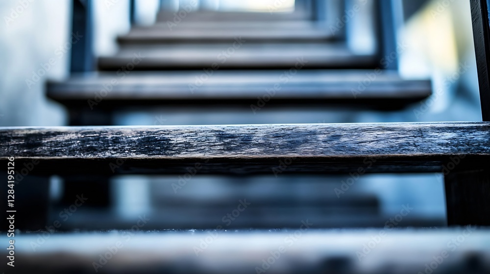 Poster a close up view of wooden stairs showcasing the grain and texture on a staircase : generative ai