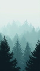 Fototapeta premium Misty Coniferous Forest Depth View with Gradient Haze Creates Tranquil Natural Scene