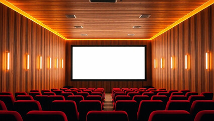 Obraz premium Modern Empty Movie Theater with Red Seats and Blank Screen