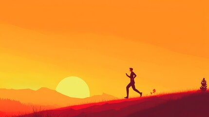 Silhouette of a Person Running on a Hill at Sunset with Warm Orange Color Pixel Art