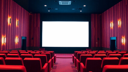 Obraz premium Modern Empty Movie Theater with Red Seats and Blank Screen