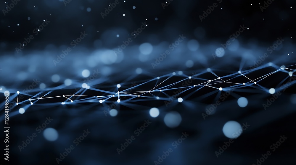 Poster Abstract blue bokeh background with glowing particles representing digital technology and innovation : Generative AI