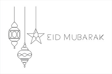 Islamic decoration design Ramadan Kareem continuous one line art drawing and Eid Mubarak vector