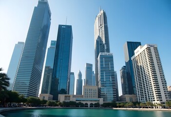 Naklejka premium Observing Modern Architectural Marvels in Financial Districts