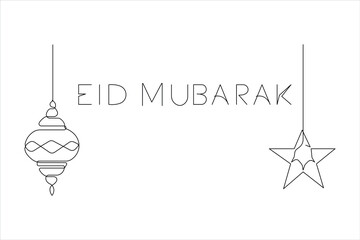Islamic decoration design Ramadan Kareem continuous one line art drawing and Eid Mubarak vector