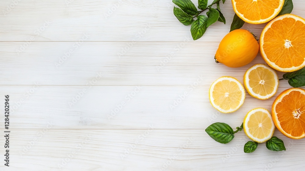Poster fresh citrus fruits including lemons and oranges arranged on a wooden table : generative ai
