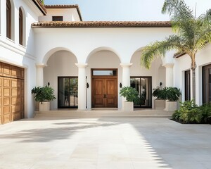 Naklejka premium Elegant Mediterraneanstyle luxury villa, Residential Real Estate Luxury Properties Housing Demand, classic coastal architecture