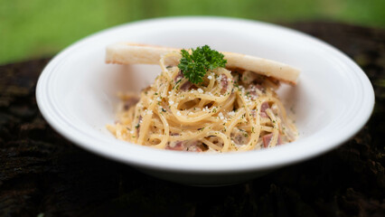 carbonara pasta menu combined with toast