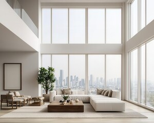 Fototapeta premium Grand living space with panoramic city views, Residential Real Estate Luxury Properties Housing Demand, luxury highrise living