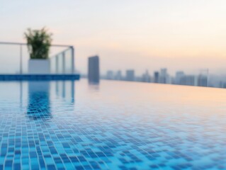 Fototapeta premium Rooftop infinity pool on a luxury penthouse, Residential Real Estate Luxury Properties Housing Demand, highend urban living