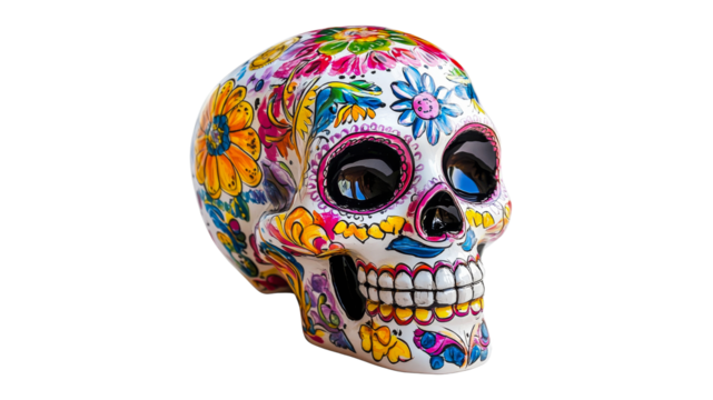 Colorful floral sugar skull display