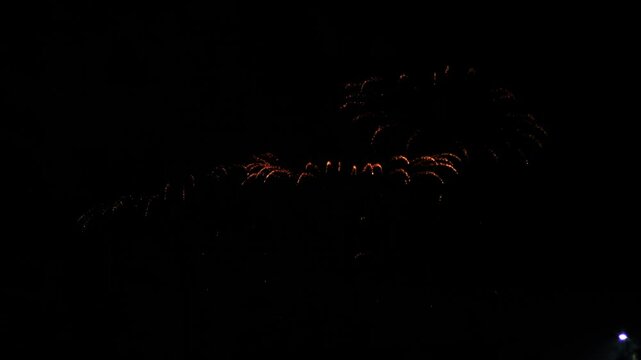 pink lilac blue sparks scatter fireworks on black night sky. General plan