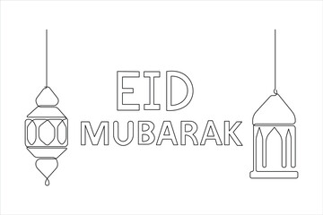 Islamic decoration design Ramadan Kareem continuous one line art drawing and Eid Mubarak vector
