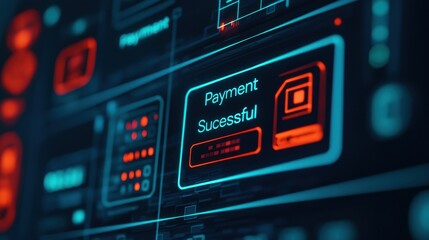 Payment Successful concept. Digital interface showcasing a successful payment notification with vibrant colors and modern design elements.