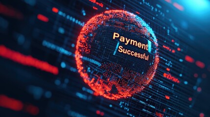 Payment Successful concept. Visual of a digital globe with "Payment Successful" text, symbolizing online transactions.