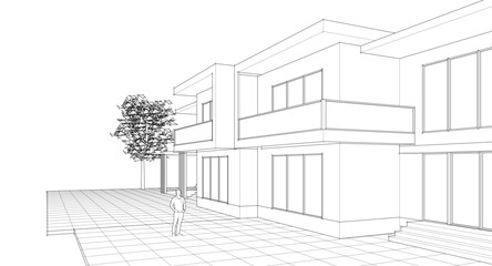 modern house sketch 3d illustration	
