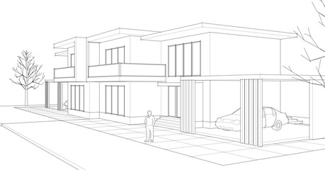 Fototapeta premium modern house sketch 3d illustration 