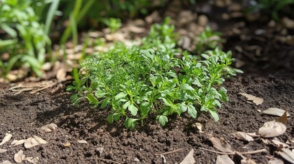Fresh parsley plant growing in a home garden 