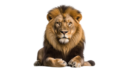 Majestic lion resting on white background