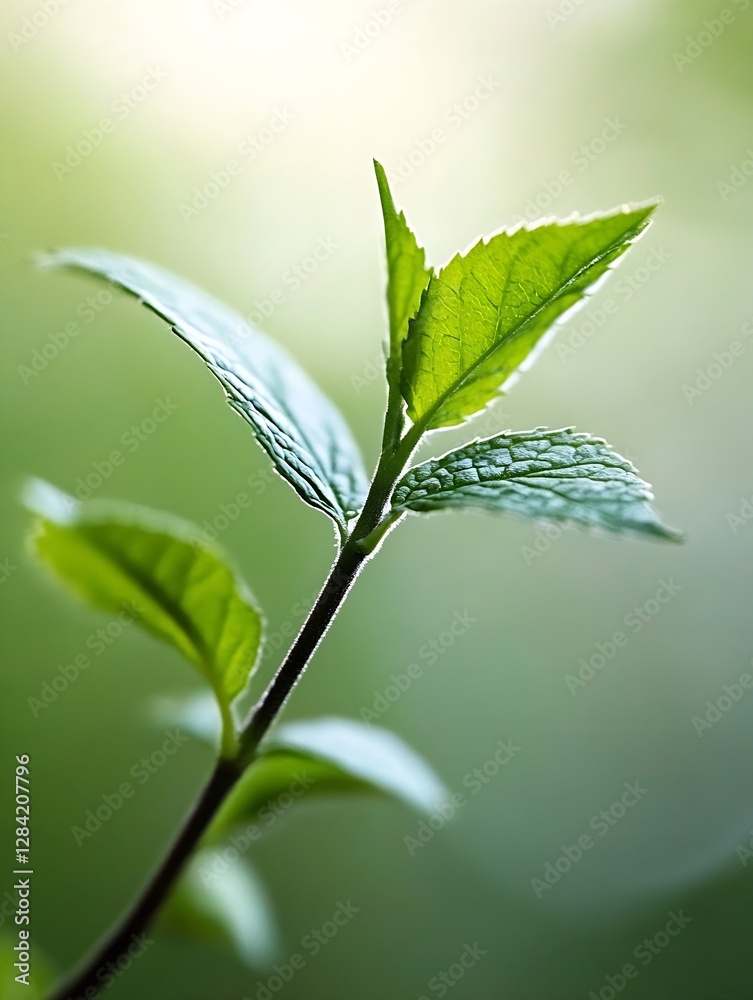 Aufkleber closeup view of fresh green leaves against a gentle blurred background : generative ai