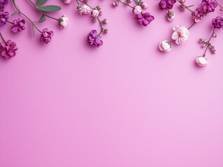 Obraz premium Beautiful flowers. flower background with copy space. light purple background. Valentine's Day, Easter, Birthday, Happy Women's Day, Mother's Day. Flat lay, top view, 