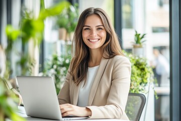 Fototapeta premium Smiling businesswoman in modern office environment