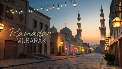 Festive City Street Ramadan Mubarak Lights Ramadan 2025 (AI generated)