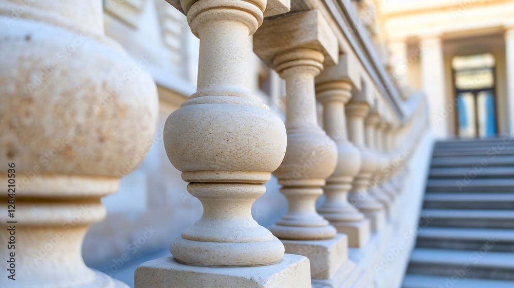 Aufkleber elegant architectural detail of sturdy stone railings on historic building steps : generative ai
