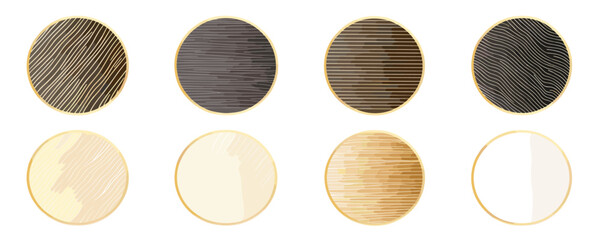 Flat linear icons set: minimalist circular patterns in earth tones vector design.
