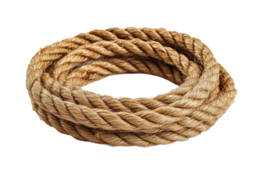Natural fiber rope coiled on a white background