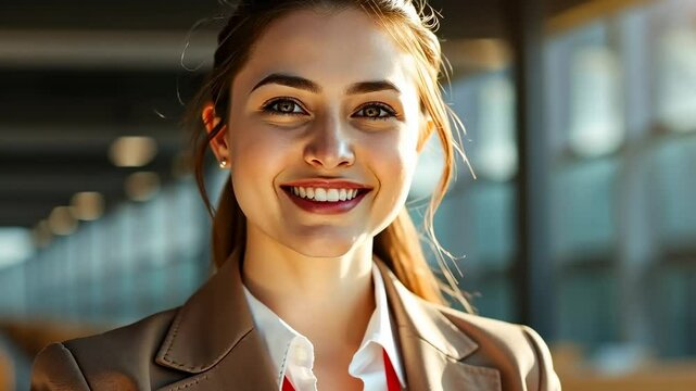 Confident Young Businesswoman Smiling Portrait in Modern Office Environment