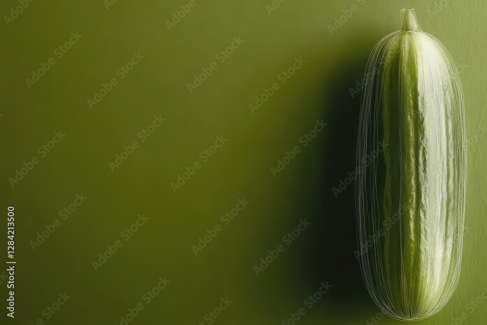 Poster Minimalist Cucumber Line Drawing With Subtle Color on a Clean Background