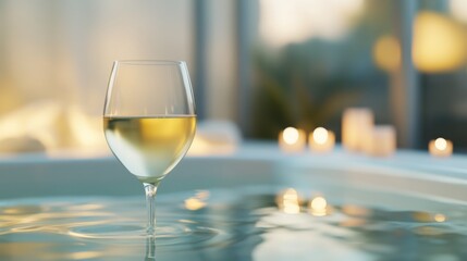 Moderate drinking at a luxurious spa with soft lighting. Featuring relaxation and indulgence