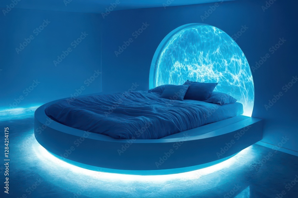 Aufkleber minimalistic sleep pod with calming blue light for deep sleep enhancement in a serene setting