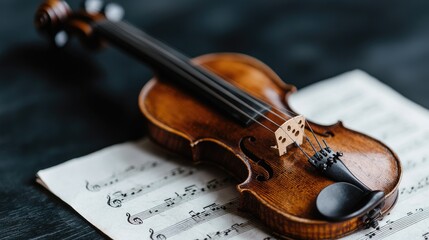 Fototapeta premium Violin resting on sheet music