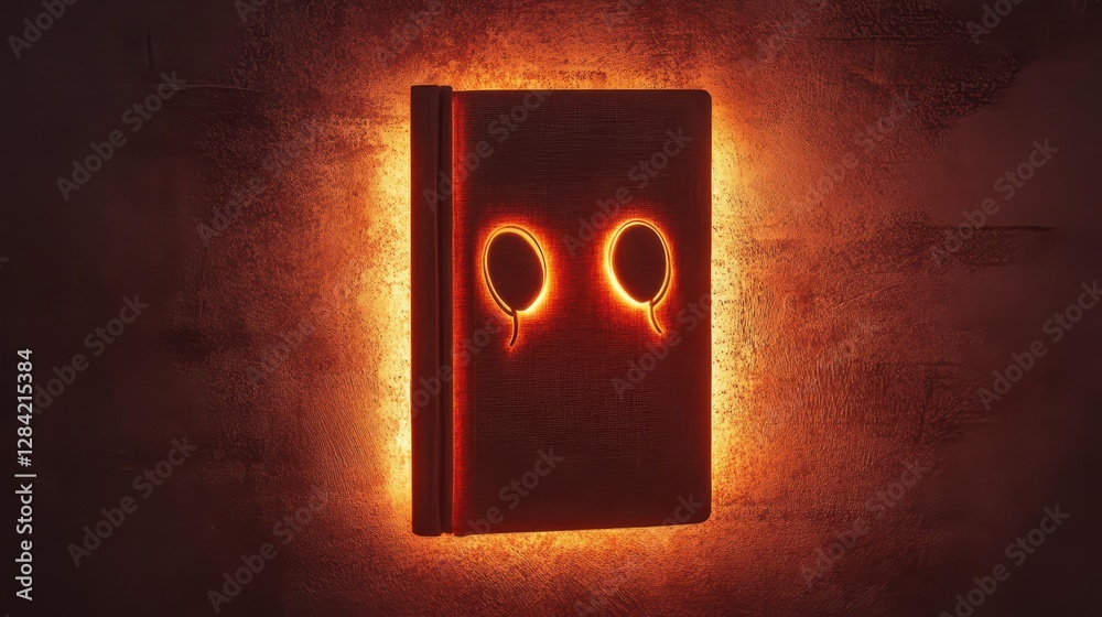 Poster immersive listening experience with glowing book and abstract ear shapes in minimalist design