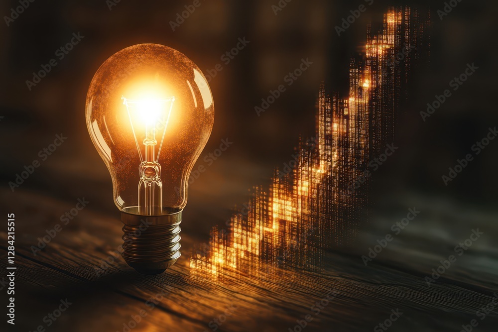 Poster lightbulb symbolizes innovation, paired with a rising graph for creativity and growth