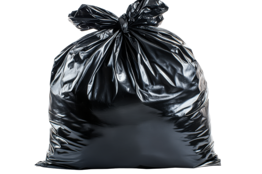 Black garbage bag filled with waste materials