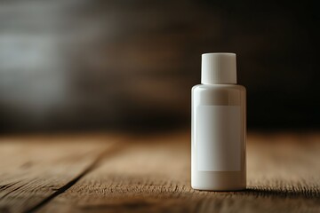 White Bottle on Wooden Surface in a Dimly Lit Room Creating a Cozy Atmosphere