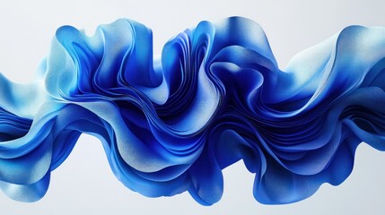Abstract blue flowing fabric design,  3d render, white background