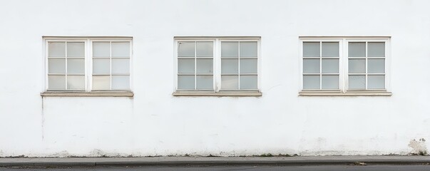Fototapeta premium Three closed windows on white wall displaying minimalist architectural design