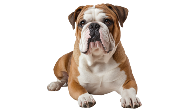 English bulldog lying down in a relaxed pose