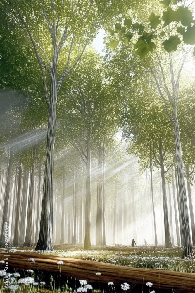 Aufkleber Dynamic Evolution of Lush Forest Environments Filled With Light and Exploration