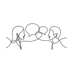 Continuous Line Art Couples Conversation, Communication, Dialogue, Connection