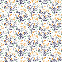 seamless floral pattern with seasonal blossoms and intricate foliage details for wallpaper and fabric applications
