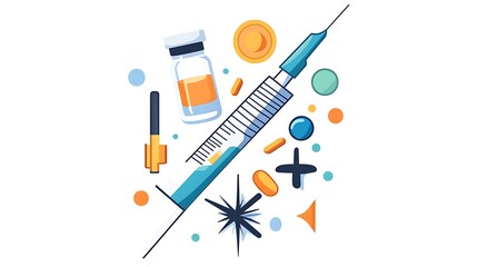 Vaccine and Medication Illustration: A Colorful Vector Graphic AI Generated
