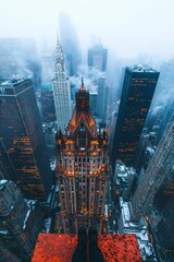 Naklejka premium Urban Heights Perilous Edge Adventure Overlook Amidst Cityscape Serenity and Cloudy Horizon Vista